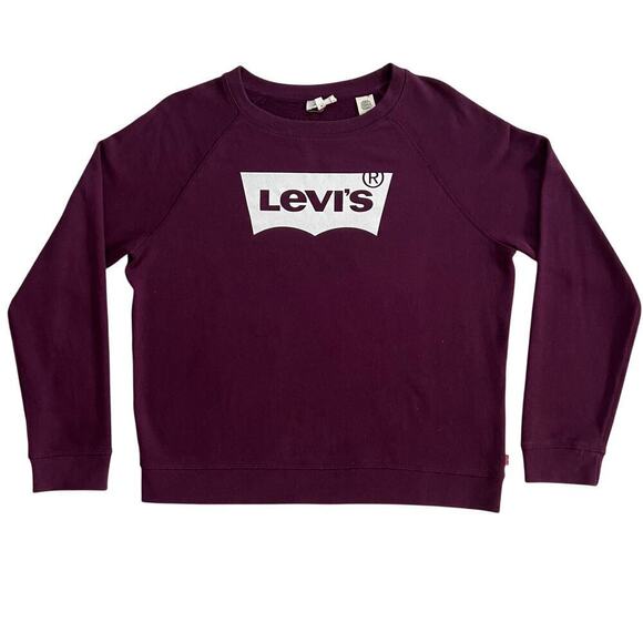 Levi’s Logo Crewneck Plum Sweater Large White Graphic Sweatshirt Womens - Picture 1 of 8
